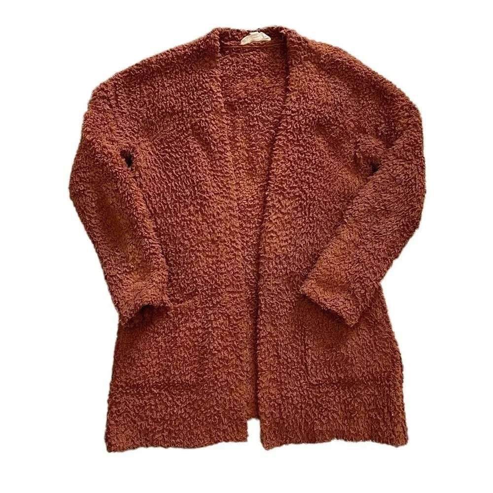 Pink Republic Rust Popcorn Teddy Open Front Cardigan XS